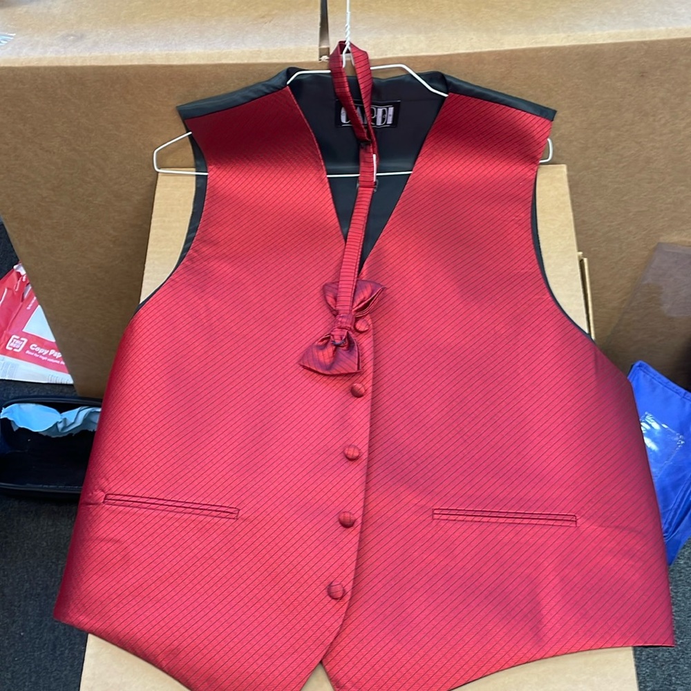 Red Geometric Tuxedo Vest and Bow Tie great condition